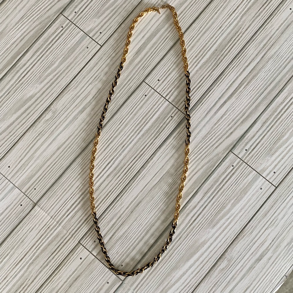 Signed MONET Gold Chain and Black Rope chained necklace.